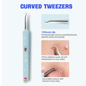 ステンレス製ニキビ除去ツール、黒ずみ除去、曲線フック、斜めストレートクリップ、セルスクイーズピンセット - Product Image 3