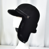 Sombrero con orejeras de piel de visón auténtica de invierno, gorras de trampero de cuero auténtico para hombres, sombreros de piel de invierno de zorro Natural Ushanka ruso