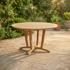 Round Solid Wood Teak Dining <b>Table</b> with <b>Umbrella</b> Hole Modern Design Stable Base for Indoor Outdoor Use 6 Seater Assembled - Product Image 2