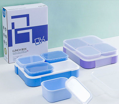 Boîte à bento en plastique bleu/violet 1160ML avec 4 boîtes intérieures A