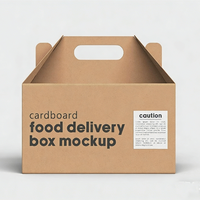 Boîte à emporter personnalisée avec logo, en carton kraft brun, pour restaurant, avec poignée, pour livraison de nourriture.