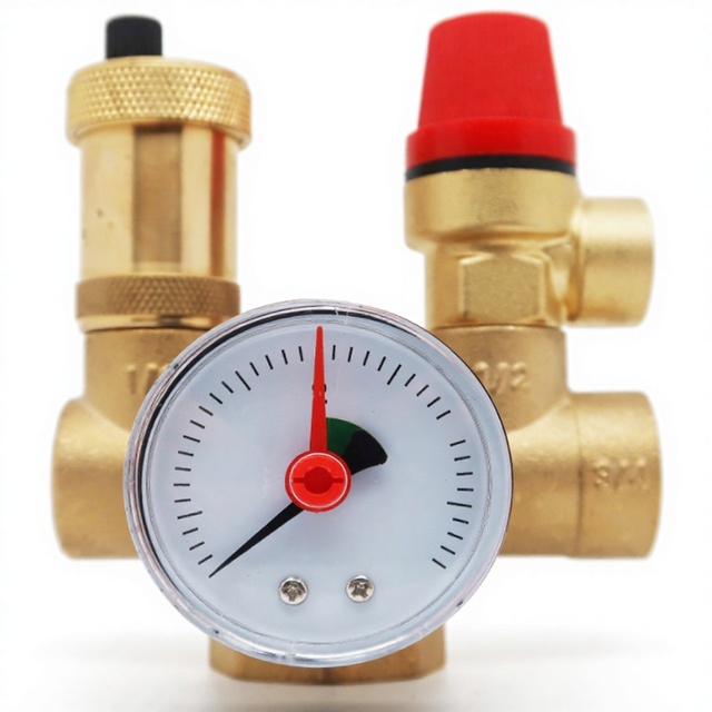 Manual Brass Boiler Exhaust Safety Relief Valve Assembly with Pressure Gauge