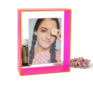 Yageli China supplier wholesale price custom neon 5x7 acrylic wall mounted floating photo picture frame for wall mountingg