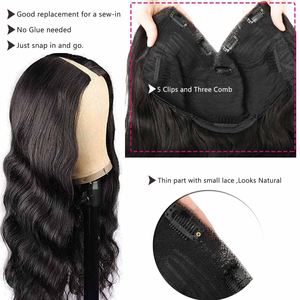 Peluca de Cabello Humano con Ondas Corporales <span class=keywords><strong>en</strong></span> Forma de <span class=keywords><strong>V</strong></span>, Hecha a Máquina, sin Pegamento, para Mujeres Negras, Fácil de Usar - Product Image 2