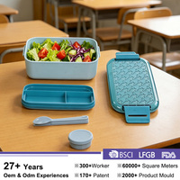 Boîte à lunch bento en plastique sans BPA de 0,9 L, mignonne et compatible micro-ondes, avec couvercle en PP, ensemble d'ustensiles et récipient à sauce