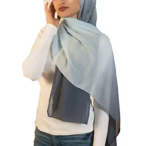 Шифоновый шарф с градиентным жемчугом, натуральная шаль большого размера, Легкий стильный хиджаб для женщин