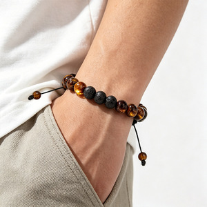Men's Tiger Eye <b>Beaded</b> <b>Bracelet</b> 8mm Handmade Woven Gift <b>for</b> Son - Product Image 2