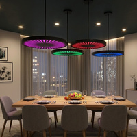 Lámpara Colgante LED Circular Radial RGB con Cambio de Color, de Hierro y Acrílico, con Control Remoto, Iluminación Ambiental para Restaurante, Venta al Por Mayor