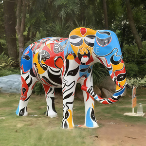 Sculpture d'éléphant en fibre de verre peinte sur mesure, statue d'animal d'art moderne pour la décoration extérieure des jardins et des centres commerciaux - Product Image 1
