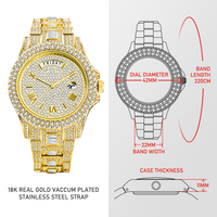 Montre de luxe pour homme MISSFOX en or 18 carats, avec diamants, date et jour, mouvement à quartz, livraison directe