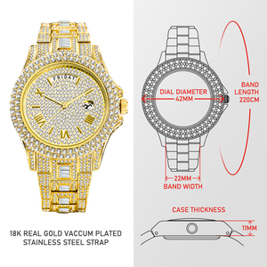 Montre de luxe pour homme MISSFOX en or 18 carats, avec diamants, date et jour, mouvement à quartz, livraison directe - Product Image 5