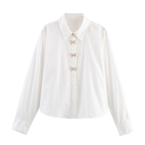 <span class=keywords><strong>Camisa</strong></span> Informal de Moda Coreana para Mujer, Estilo Otoñal, Corte Regular, Tejido a Rayas, Poliéster, con <span class=keywords><strong>Botones</strong></span> Decorativos - Product Image 1