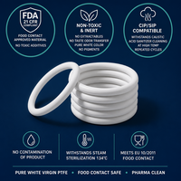 Joint torique en PTFE blanc pour l'industrie alimentaire, des boissons et pharmaceutique, qualité FDA, joint d'étanchéité pour pipeline sanitaire, sur mesure