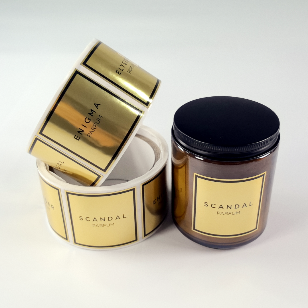 Bespoke Metallic Silver & Gold Candle Jar Labels Waterproof Embossed Vinyl Stickers for Luxury Candle Branding