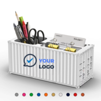 Organisateur de bureau personnalisé avec logo, porte-stylos et porte-crayons, porte-cartes de visite, boîte de rangement modèle conteneur d'expédition avec compartiments