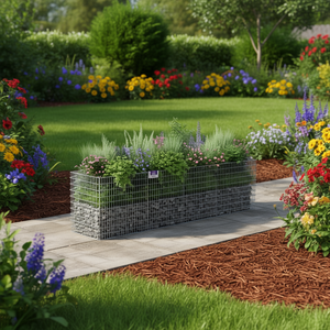 Jardinera Elevada Gabion de Acero Galvanizado Plateado, Versátil para Macetas, Diseño Rústico - Product Image 2