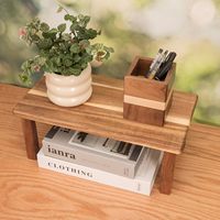 Étagère de bureau en bois d'acacia pour la maison, le bureau, la table basse, présentoir de comptoir pour le stockage des pots