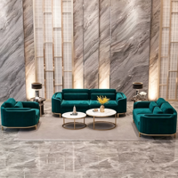 Ensemble de canapés en velours vert de luxe, canapé en tissu avec pieds dorés modernes pour hall d'hôtel, salon, meubles