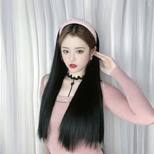 Peluca de moda para mujer con cabello largo rizado ondulado integrado, diadema de pana desmontable, media peluca en forma de U, cubierta de media cabeza en forma de U - Product Image 2