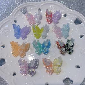 Breloques papillon lumineuses et clignotantes double couche, très demandées en usine, pour coques de téléphone, vente en gros, breloques en résine de créateur, pinces à cheveux - Product Image 3