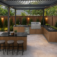 Cuisine extérieure résistante aux intempéries avec pergola, îlot barbecue en acier inoxydable 304, évier, réfrigérateur, modulaire