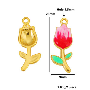 Colgante de flor de tulipán de acero inoxidable para la elaboración de collares, componentes de joyería en rosa, rojo, morado, azul y verde. - Product Image 2