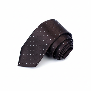 Coffee White Square Pattern Jacquard Woven Handmade <b>Tie</b> - Product Image 2
