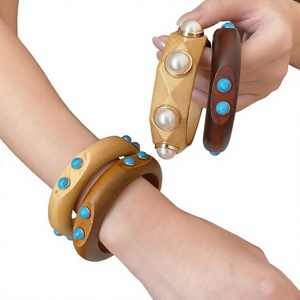 Pulseras de Madera con Baño de Oro, Joyería Irregular para Mujer, para Fiestas - Product Image 1