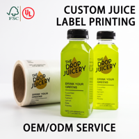 Étiquettes transparentes en vinyle pour bouteilles de jus, résistantes aux basses températures, pour emballages de boissons, produits privés