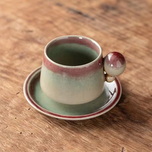 Tasse et assiette en argile faite à la main multi couleurs turques ensemble de tasses à café en porcelaine - Product Image 6