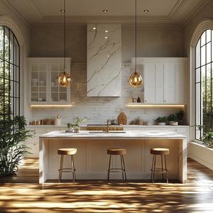 Tủ bếp hiện đại đương đại hệ thống mở/đóng tự động bằng cảm ứng bao gồm phụ kiện ray trượt ngăn kéo chất liệu MDF phủ inox cho gia đình - Product Image 6