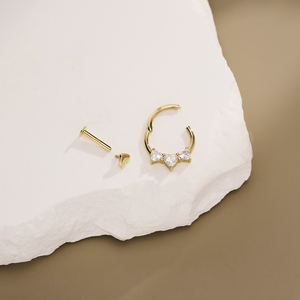 Toposh Fine <span class=keywords><strong>Or</strong></span> massif 14K 9K avec Zircon cubique transparent, Piercing Labret, Cartilage, Tragus, Daith, Segment Ring, Clicker, Anneau de <span class=keywords><strong>nez</strong></span>, Bijou de piercing - Product Image 4