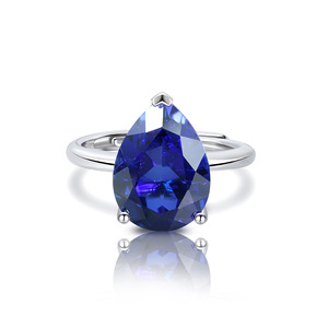 Cadermay 925 Sterling Silver Ring Pear Shape Sapphire Crystal Adjustable Unisex Engagement Jewelry - Product Image 3