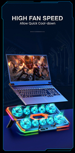 Support de refroidissement <span class=keywords><strong>pour</strong></span> ordinateur <span class=keywords><strong>portable</strong></span> réglable à 7 angles de vue, 10 ventilateurs de refroidissement, éclairage RGB, équipement <span class=keywords><strong>pour</strong></span> joueurs, <span class=keywords><strong>refroidisseur</strong></span> d'ordinateur <span class=keywords><strong>portable</strong></span> - Product Image 3