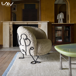 Design creativo Villa soggiorno in lana di agnello <span class=keywords><strong>sedia</strong></span> per il tempo libero Hotel camera da letto struttura in metallo con tessuto di lusso divano singolo <span class=keywords><strong>sedia</strong></span> - Product Image 5