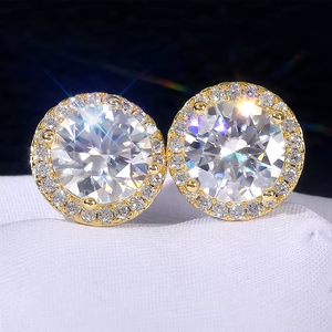 S925 Silver <b>Halo</b> Zircon Flower Shape Stud <b>Earrings</b> 18K Gold Plated Unisex Luxury Wedding Jewelry Wholesale - Product Image 1