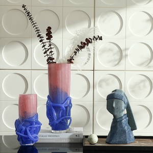Flolenco Art déco moderno artistico di grandi dimensioni <span class=keywords><strong>vasi</strong></span> di fiori in vetro fatti a mano con motivi blu <span class=keywords><strong>rosa</strong></span> per la casa Hotel e decorazioni di nozze - Product Image 2