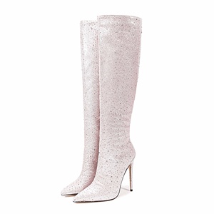 Nouveautés mode fermeture éclair au dos genou <span class=keywords><strong>bottes</strong></span> hautes Sexy talons hauts étincelle <span class=keywords><strong>paillettes</strong></span> strass femmes botte d'hiver - Product Image 5