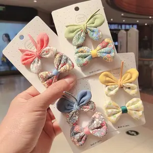 Модные детские заколки для волос в Корейском стиле с маленьким бантом и бабочкой, набор из 2 милых свежих цветочных заколок с карточкой, Детские аксессуары для волос