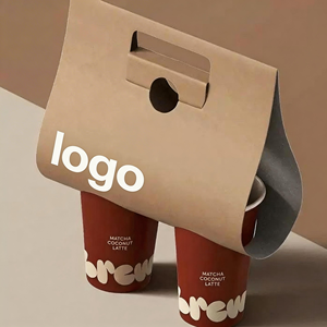 Portavasos de café para llevar personalizado de 2 tazas, plegable, de papel kraft, para vasos de <span class=keywords><strong>boba</strong></span>, para llevar café, té y bebidas calientes, de papel kraft. - Product Image 3
