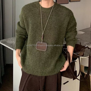 Suéter de punto con cuello redondo para hombre, logotipo personalizable, textura relajada, estilo a cuadros, tacto avanzado, ropa interior, top cálido para otoño e invierno - Product Image 1