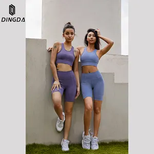 Popular Women Wholesale Gym Wear Workout Clothing Summer Sports Fitness Bra Yoga Shorts Suit Set Sportswear Women