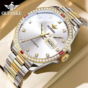 OUPINKE 3261 Montre homme automatique mécanique à mouvement japonais original, cadran diamanté de luxe, double calendrier, montres classiques pour affaires - Product Image 1