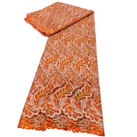 Tissu en dentelle brodée de luxe rose, motif plumes de paon, ajouré, lourdement pailleté, en tulle, pour robes de soirée africaines pour femmes