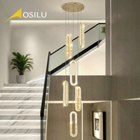 Lustre suspendu moderne à LED pour hauts plafonds Forme longue Décoration intérieure pour le salon