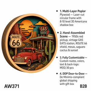 Decorazione Americana Route 66, Classico Pickup Truck Box |   Arte Murale 3D in Legno di Pioppo Tagliato al Laser |   <span class=keywords><strong>Regalo</strong></span> per l'ufficio: Kit da <span class=keywords><strong>viaggio</strong></span> retrò - Product Image 3