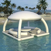 Île flottante gonflable d'extérieur avec cabane, tente, chaise longue flottante, canapé-lit et parasol pour adultes, idéale pour les fêtes estivales