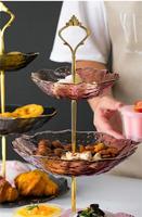 3 Couches de Fête Snack Food Fruit Cake Service Dim Sum Dessert Décor Décoratif Plateau en Verre Plateau Plat Set