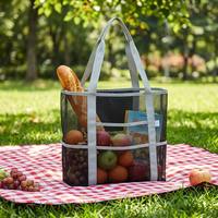 Grand sac fourre-tout noir en maille avec plusieurs compartiments, idéal pour la plage, la piscine, la salle de sport et le shopping quotidien