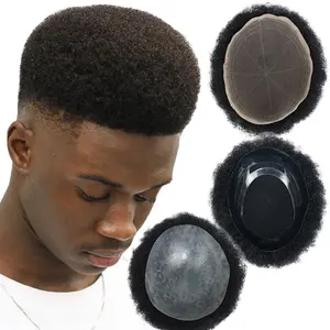 Pleine peau 8x10 pouces américain bouclés mâle cheveux toupet cheveux humains afro-américaine perruques hommes Afro Curl toupet pour hommes noirs